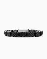 Sculpted Cable Woven Tile Bracelet in Black Titanium with Sterling Silver and Black Nylon, 8.5mm